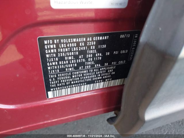 WVGBV3AX0EW025424 Volkswagen Tiguan Sel