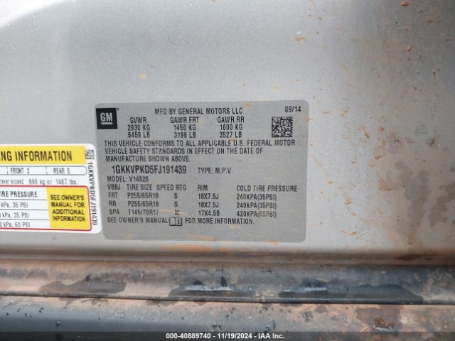1GKKVPKD5FJ191439 GMC Acadia Sle-2