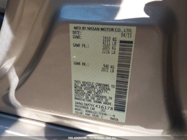 1N4AL3AP7FC416178 Nissan Altima 2.5/s/sv/sl