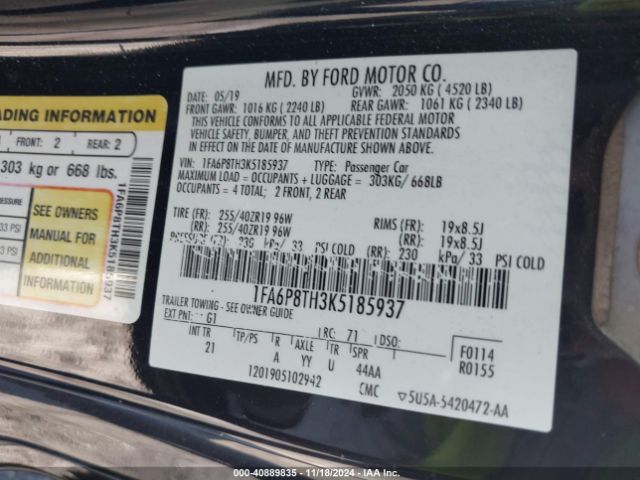 1FA6P8TH3K5185937 Ford Mustang Ecoboost