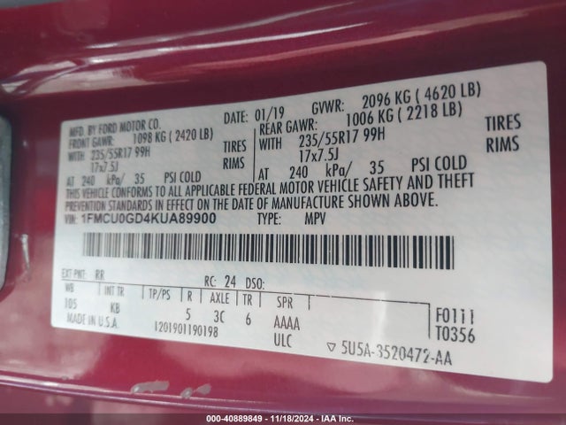 Ford ESCAPE SE 2019 1FMCU0GD4KUA89900 Image 9