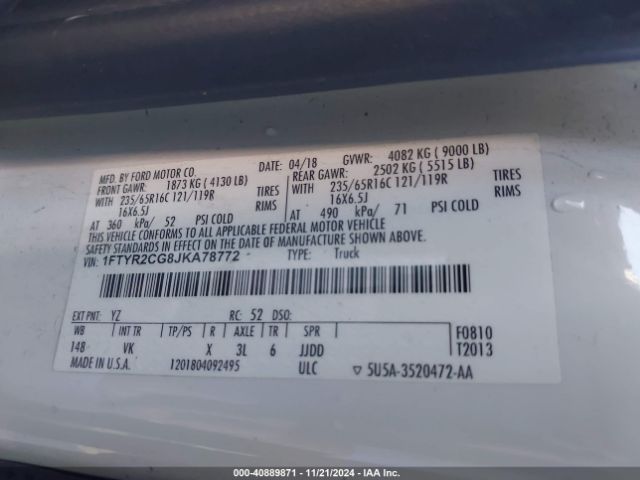 1FTYR2CG8JKA78772 Ford Transit-250