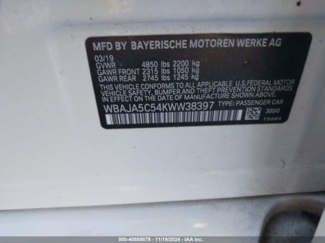 WBAJA5C54KWW38397 BMW 530I