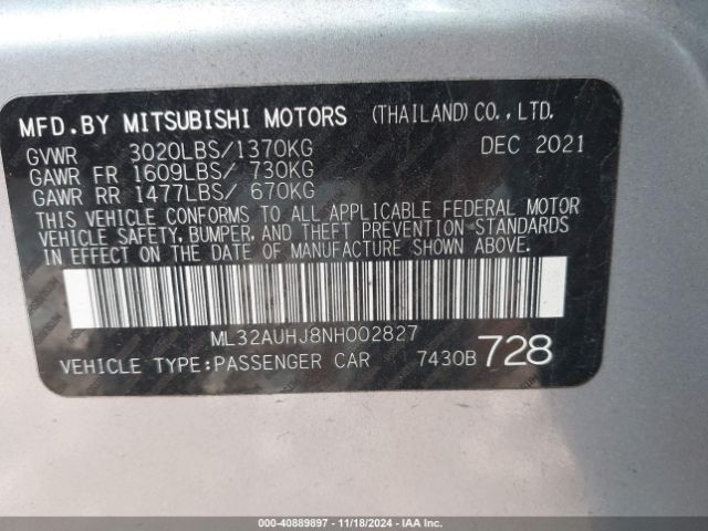 2022 MITSUBISHI MIRAGE ML32AUHJ8NH002827 Photo 8