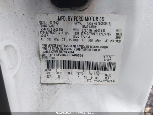 Ford F-250 Xl 2015 1FTBF2B63FEA06536 Image 9