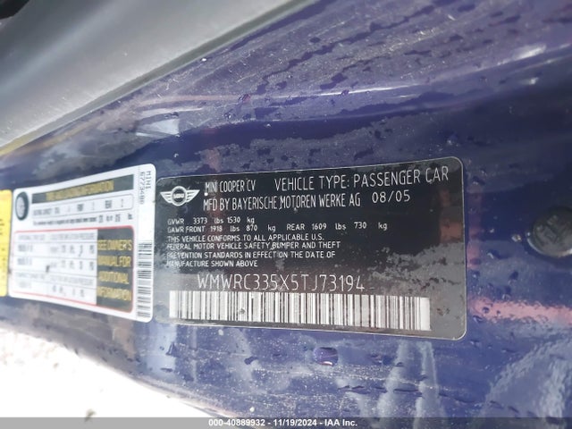 2005 MINI COOPER WMWRC335X5TJ73194 Photo 8