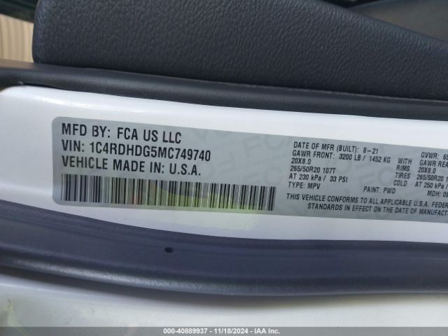 1C4RDHDG5MC749740 Dodge Durango Gt Rwd