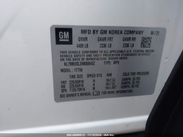 KL79MUSL3NB008452 Chevrolet Trailblazer Awd Rs