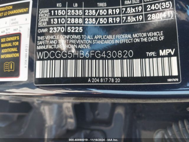 WDCGG5HB6FG430820 Mercedes-Benz GLK 350