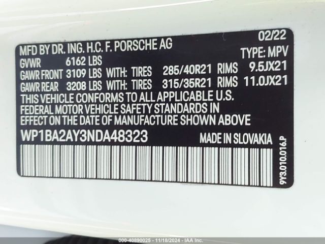 WP1BA2AY3NDA48323 Porsche Cayenne Coupe Platinum Edition