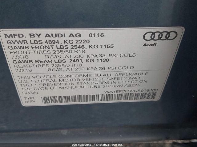 WA1EFCFS2GR016408 Audi Q3 2.0t Premium Plus
