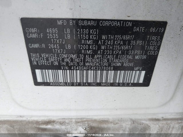 4S4BSAFC4K3378068 Subaru Outback 2.5i Premium