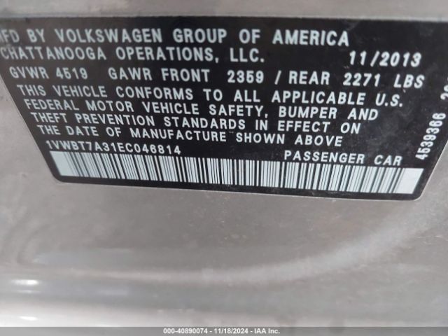 1VWBT7A31EC046814 Volkswagen Passat 1.8t Se