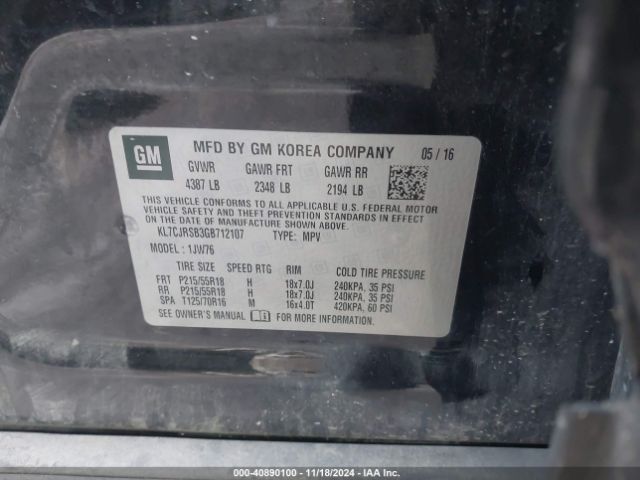 KL7CJRSB3GB712107 Chevrolet TRAX LTZ