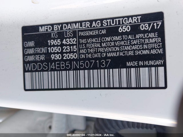 WDDSJ4EB5JN507137 Mercedes-Benz CLA 250