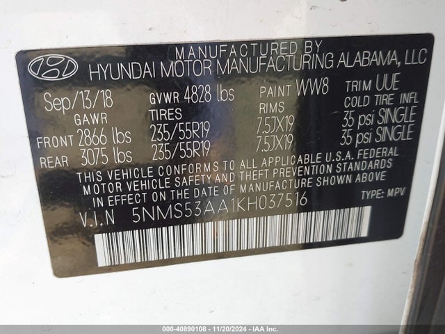 Hyundai Santa Fe Ultimate 2.0t 2019 5NMS53AA1KH037516 Image 9