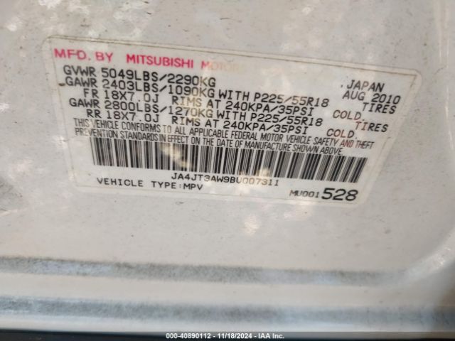 2011 MITSUBISHI OUTLANDER JA4JT3AW9BU007311 Photo 8