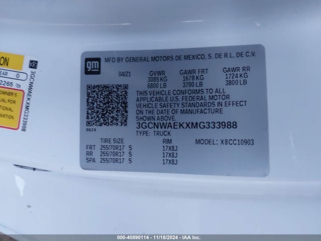 3GCNWAEKXMG333988 Chevrolet Silverado 1500 2wd  Long Bed Wt