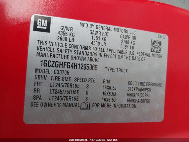 1GCZGHFG4H1295065 Chevrolet Express 3500 Work Van