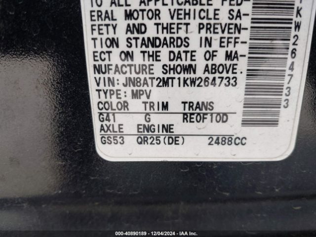 JN8AT2MT1KW264733 Nissan ROGUE SV