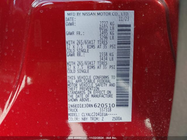 1N6ED1EJ0RN620510 Nissan Frontier Sv 4x2