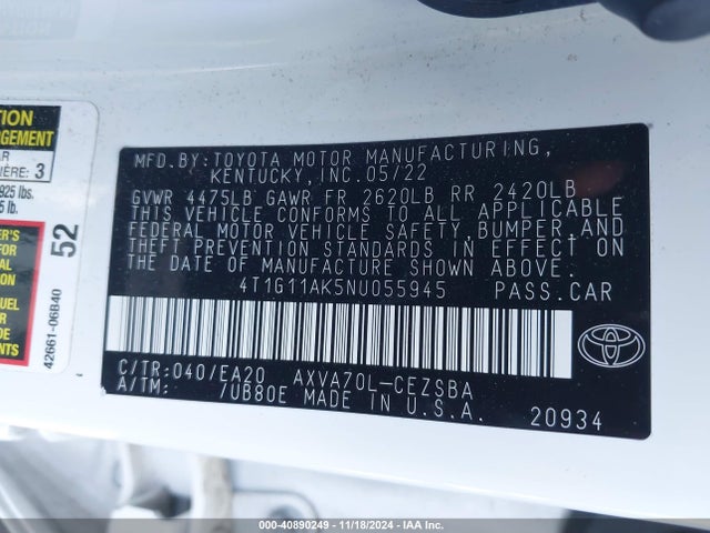 4T1G11AK5NU055945 Toyota CAMRY SE