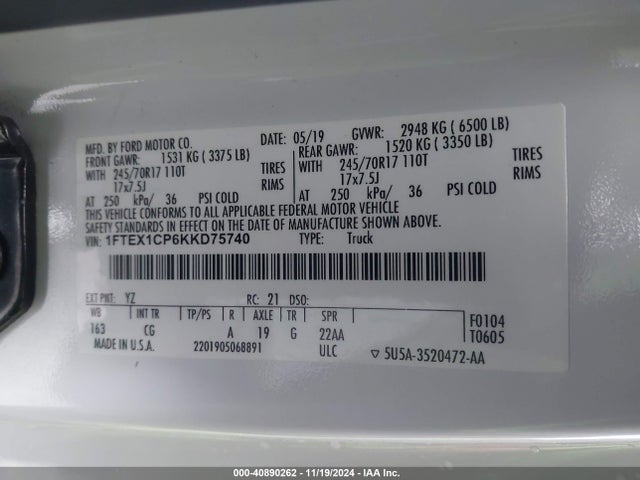 Ford F-150 Xl 2019 1FTEX1CP6KKD75740 Image 9