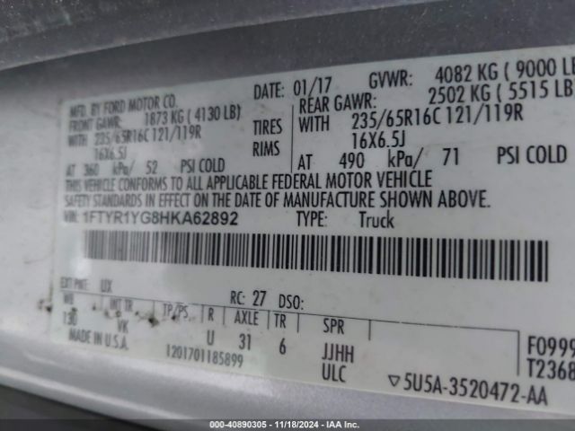 1FTYR1YG8HKA62892 Ford Transit-250