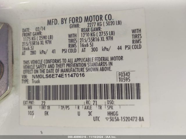 NM0LS6E74E1147016 Ford Transit Connect Xl