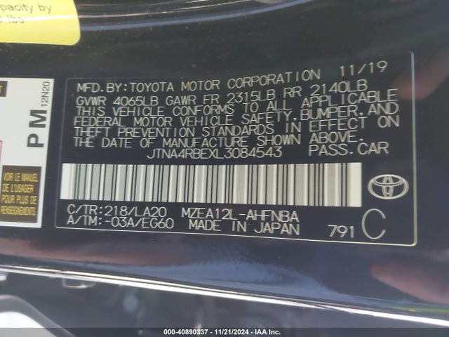 Toyota Corolla Xse 2020 JTNA4RBEXL3084543 Image 9