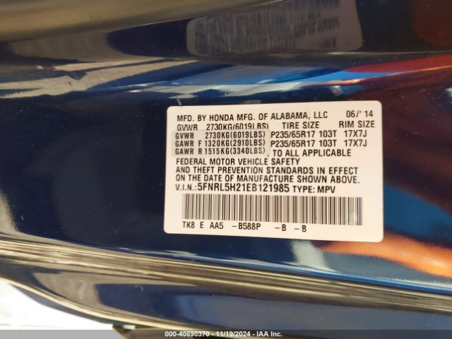 5FNRL5H21EB121985 Honda ODYSSEY LX