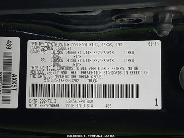 5TFDW5F16FX443282 Toyota Tundra Sr5 5.7l V8