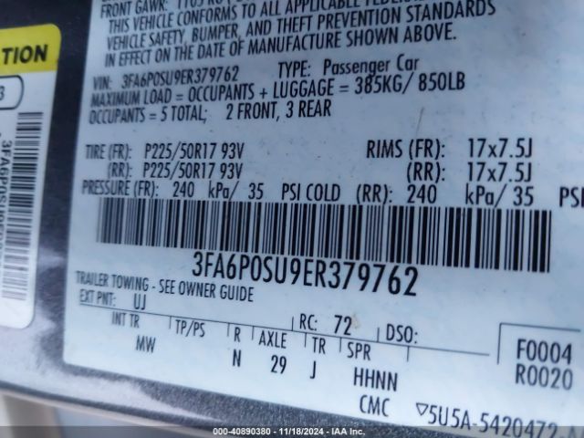 3FA6P0SU9ER379762 Ford Fusion Energi Titanium