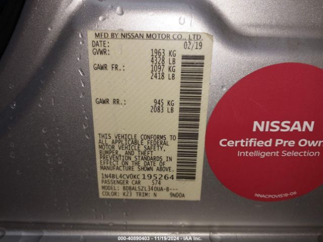 1N4BL4CV0KC195264 Nissan Altima 2.5 Sr