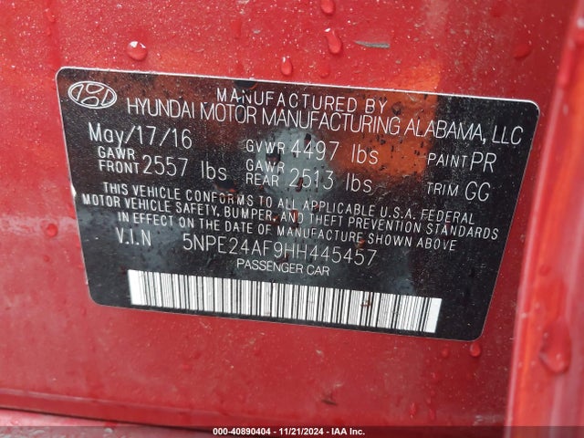 Hyundai Sonata 2017 5NPE24AF9HH445457 Image 9