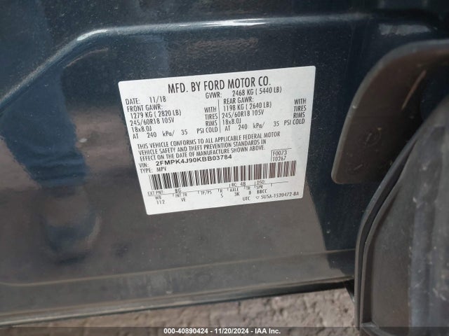 Ford EDGE SEL 2019 2FMPK4J90KBB03784 Image 9