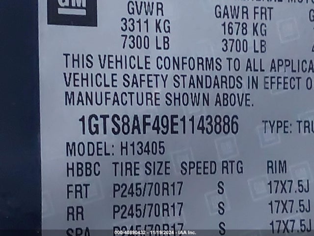 1GTS8AF49E1143886 GMC Savana 1500 Work Van