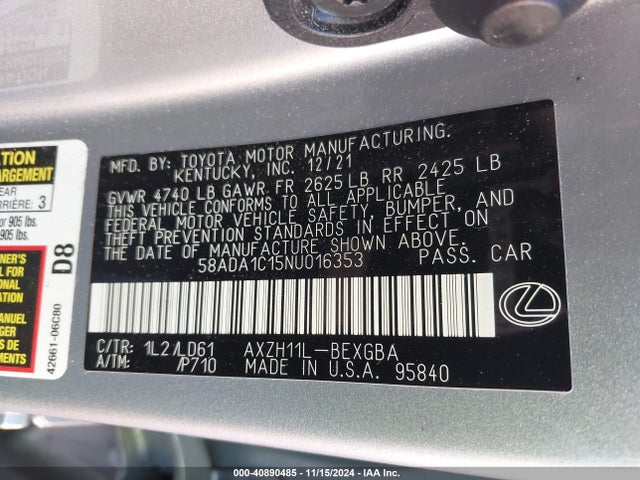 58ADA1C15NU016353 Lexus ES 300H