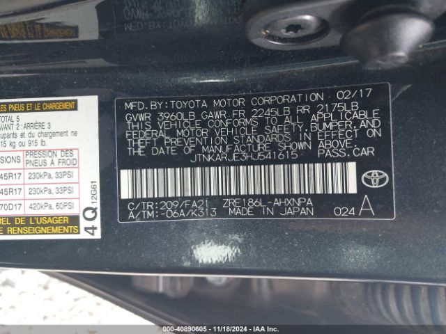 JTNKARJE3HJ541615 Toyota COROLLA IM