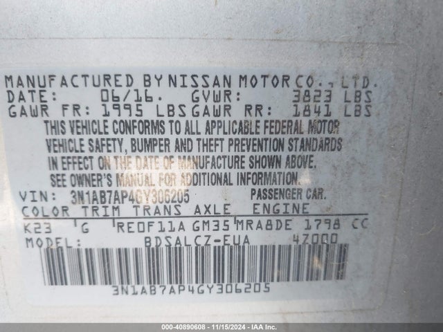Nissan Sentra Fe+ S 2016 3N1AB7AP4GY306205 Image 9