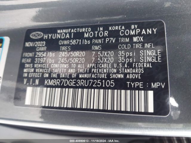 KM8R7DGE3RU725105 Hyundai Palisade Calligraphy
