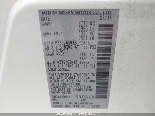 Infiniti QX60 2015 5N1AL0MNXFC530318 Image 9