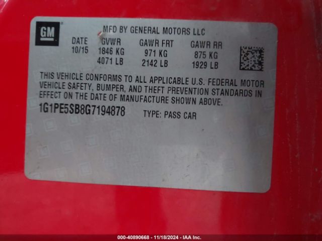 1G1PE5SB8G7194878 Chevrolet Cruze Limited 1lt Auto