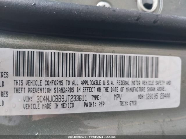 3C4NJCBB9JT233611 Jeep Compass Latitude Fwd