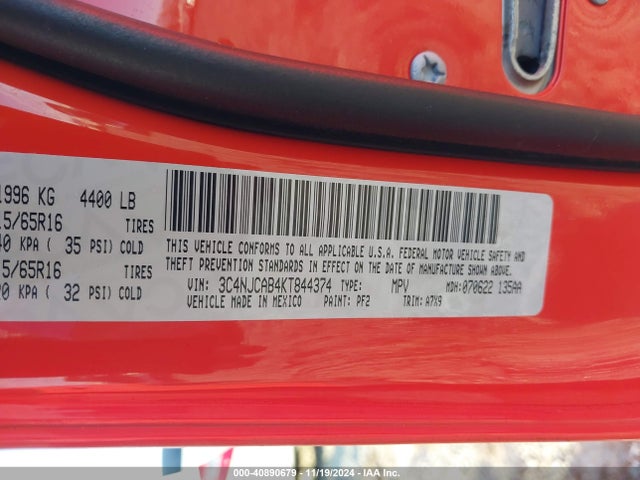 3C4NJCAB4KT844374 Jeep Compass Sport Fwd