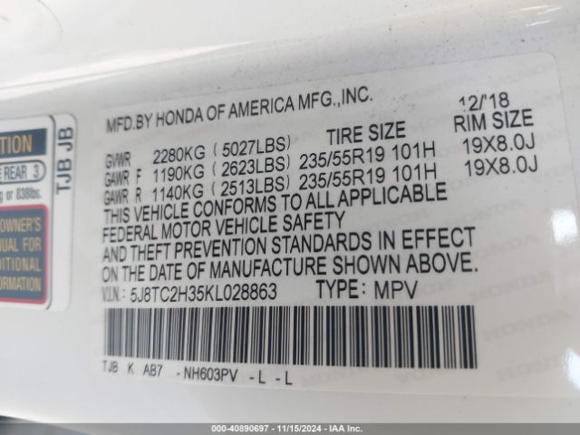 5J8TC2H35KL028863 Acura Rdx Standard