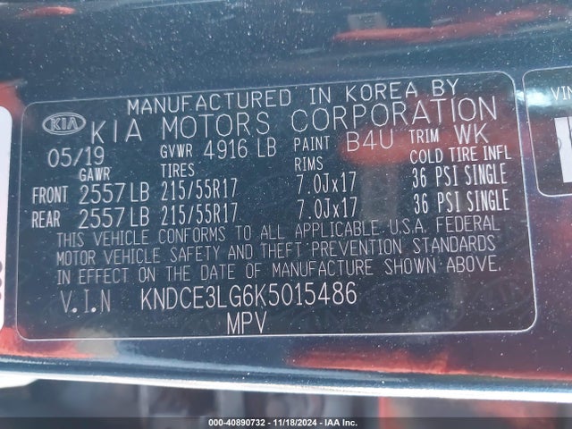 KNDCE3LG6K5015486 KIA Niro Ev Ex Premium
