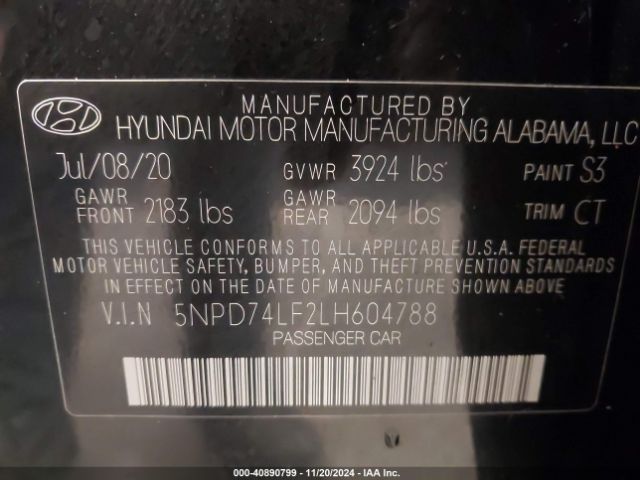 5NPD74LF2LH604788 Hyundai ELANTRA SE