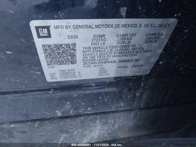 3GNKBHR48LS669578 Chevrolet Blazer Awd 2lt