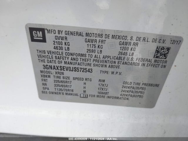 3GNAXSEV0JS572543 Chevrolet EQUINOX LT